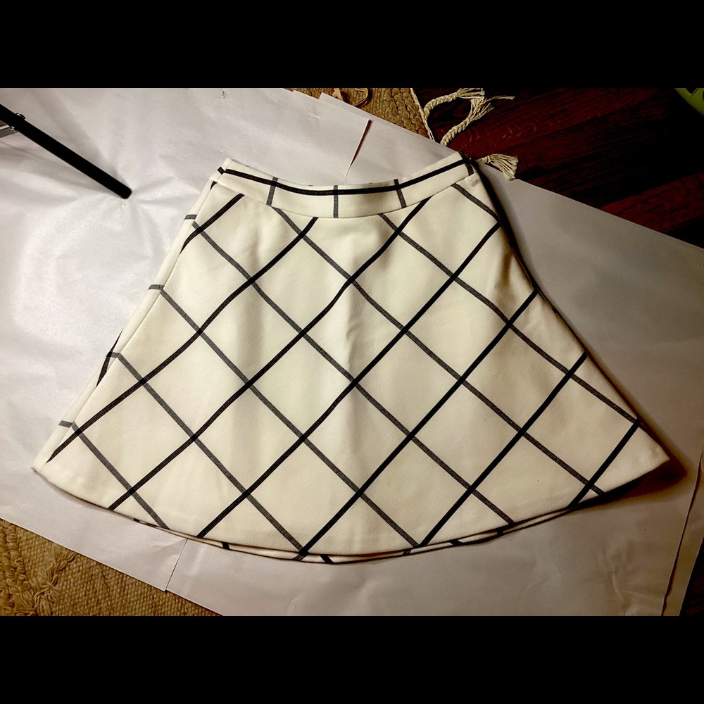 LOFT Cream A-Line Skirt with Black Windowpane Check
